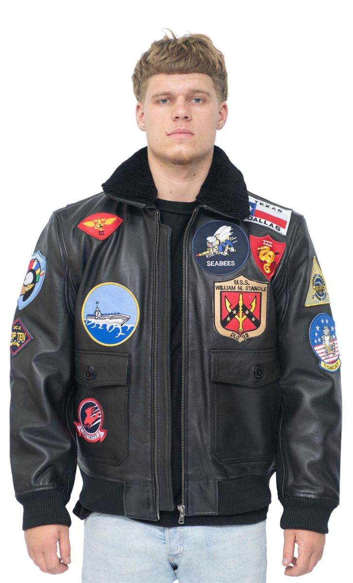 Vintage Leder Bomberjacke mit Aufnähern