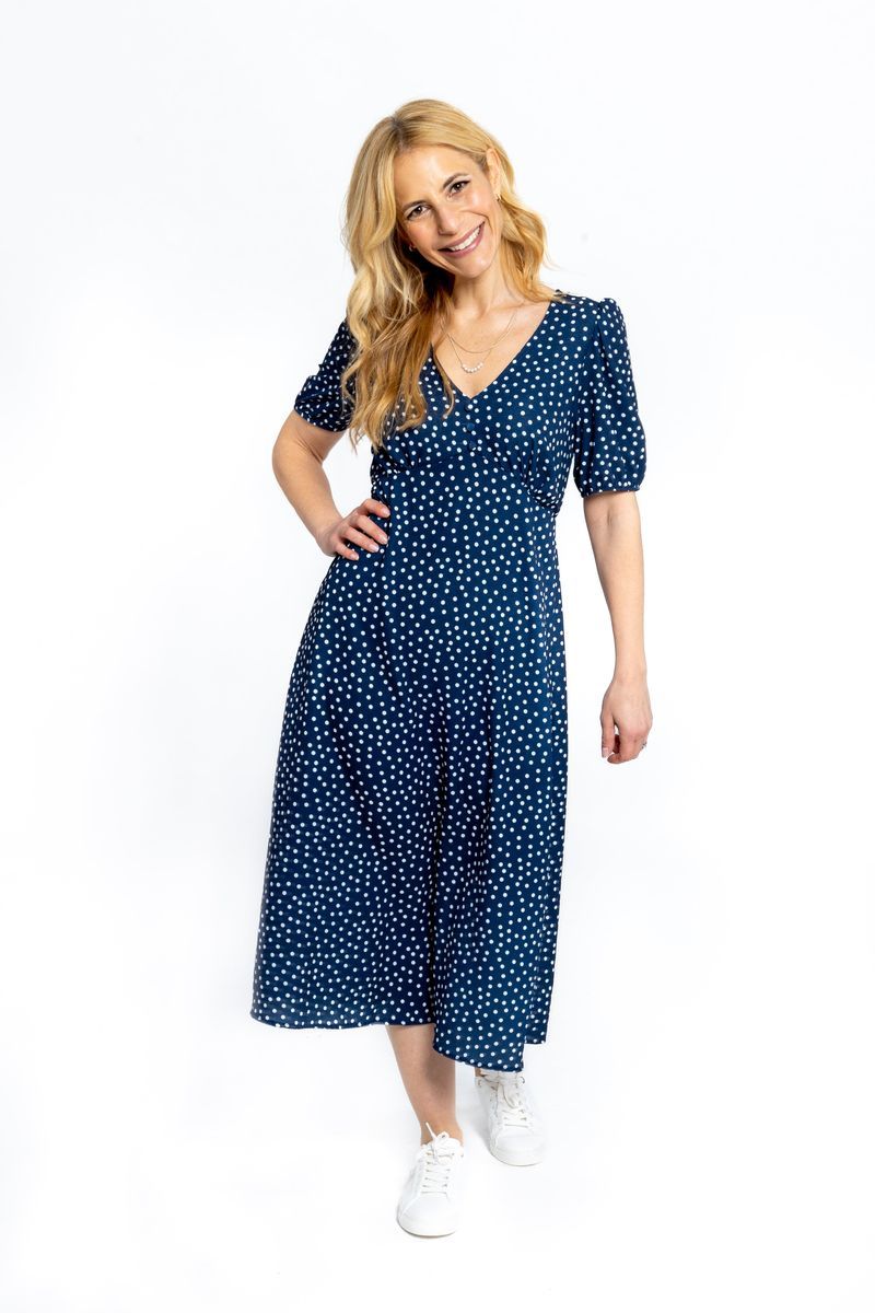 Navy-Midikleid mit Polka Dots