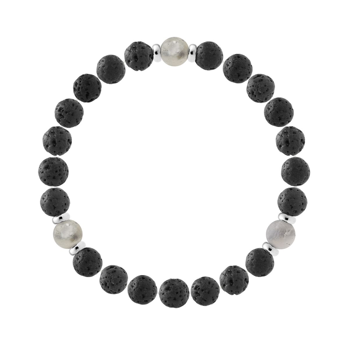 Armband mit Lavastein und silbernen Perlen