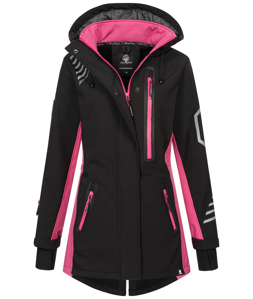 Schwarze & pinke Softshell Outdoor Jacke