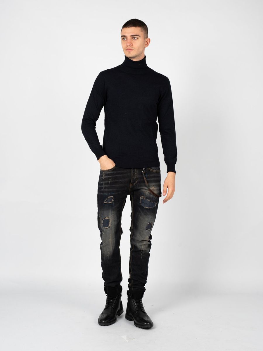 Feinstrick-Rollkragenpullover mit Merinowolle