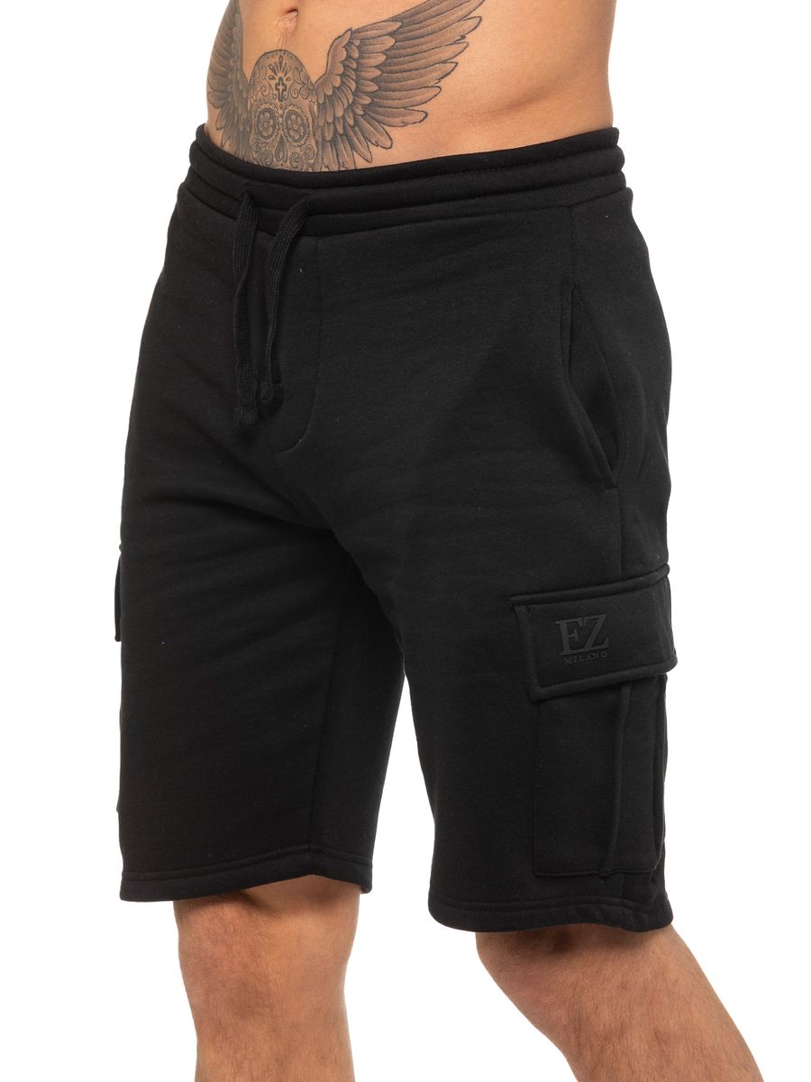 Herren Cargo Sweatshorts, Schwarz