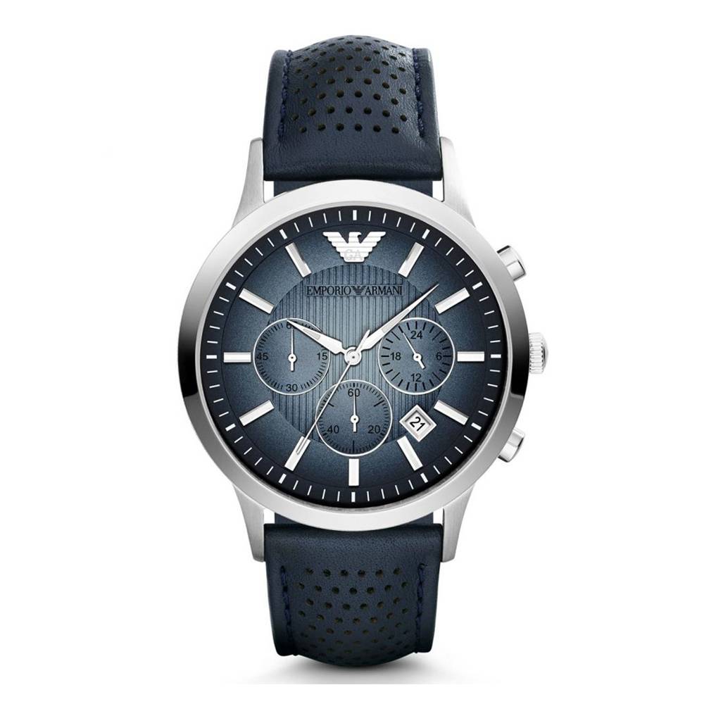 Herren-Chronographenuhr mit blauem Lederarmband