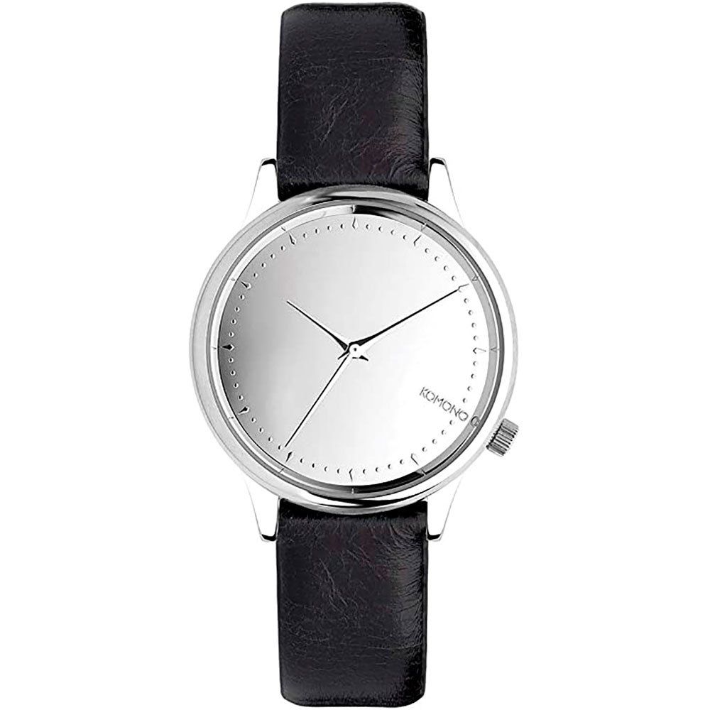 Minimalistische silberne Uhr mit schwarzem Lederarmband