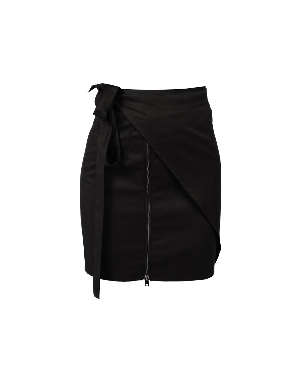 Schwarzer Mini-Wickelrock mit Bindeband