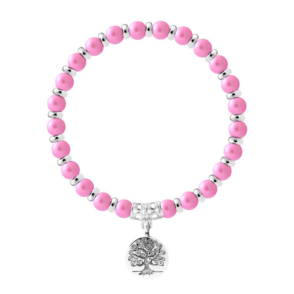 Rosa Perlenarmband mit Baum-Charm
