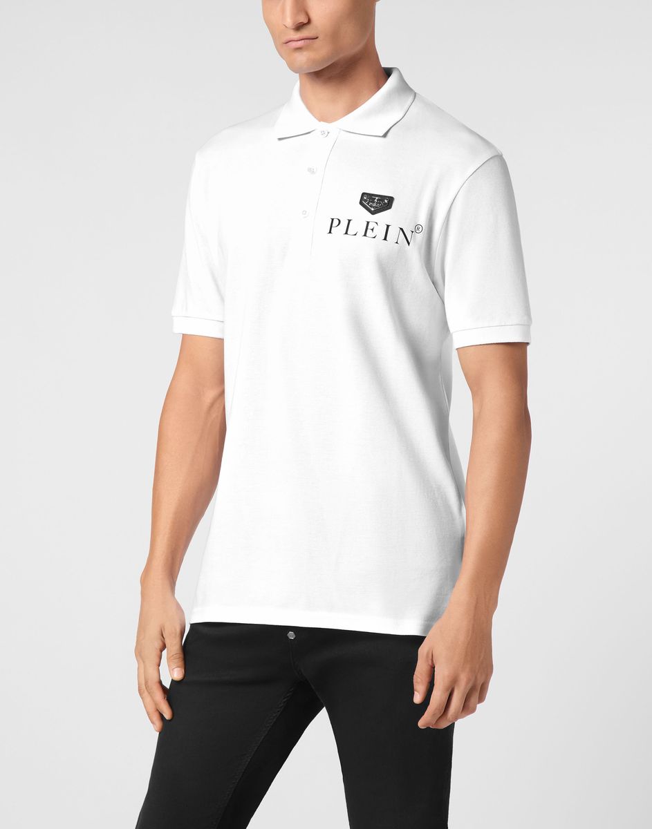 Herren Beige Logo-Patch Poloshirt