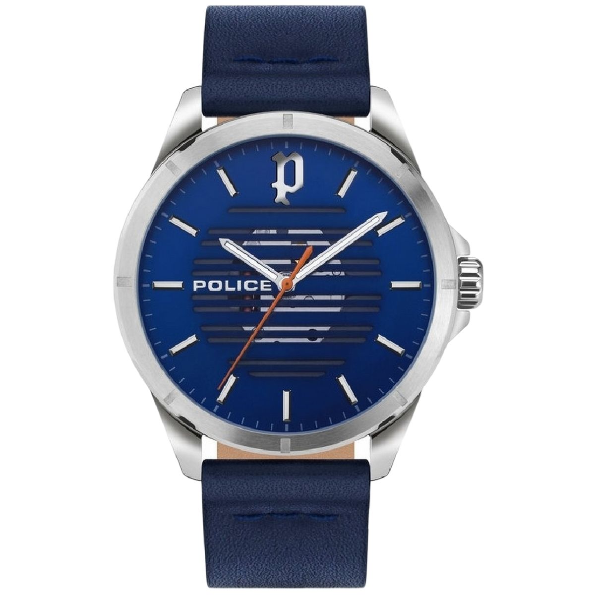Moderne Uhr mit blauem Zifferblatt und Lederband