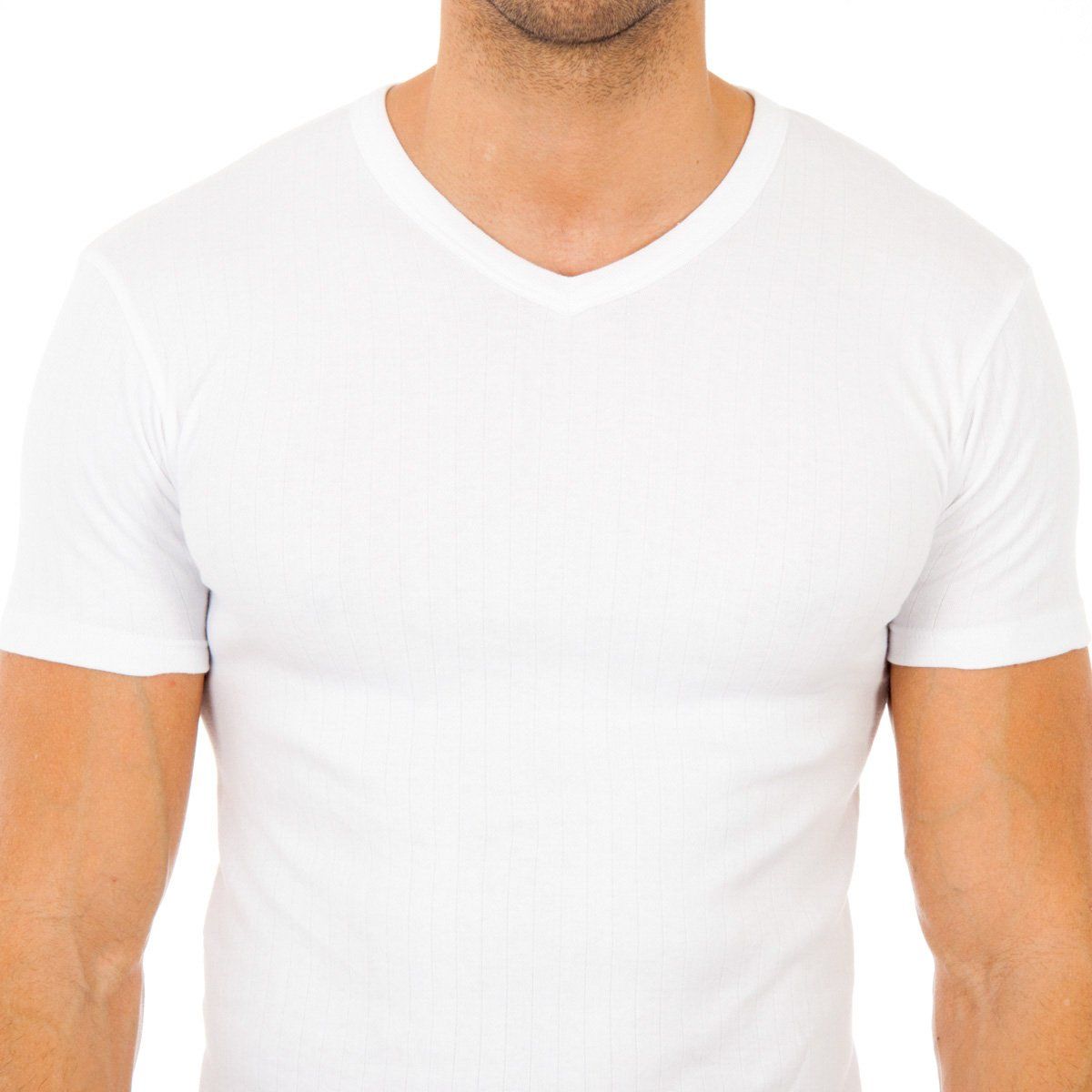 Körperbetontes geripptes V-Ausschnitt T-Shirt