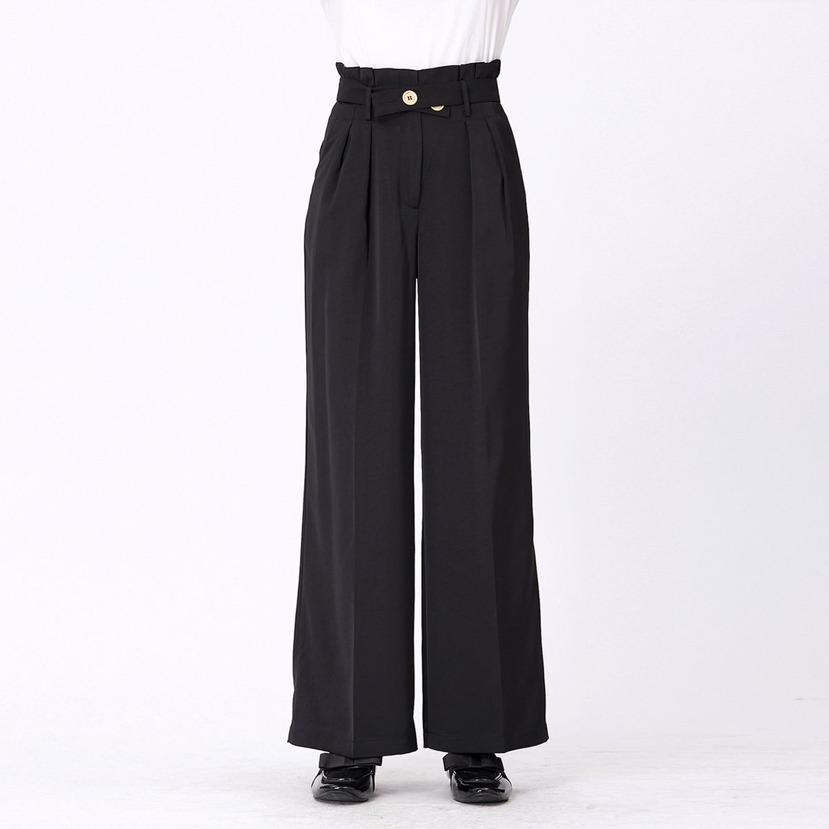 Weite Bundfaltenhose mit hoher Taille