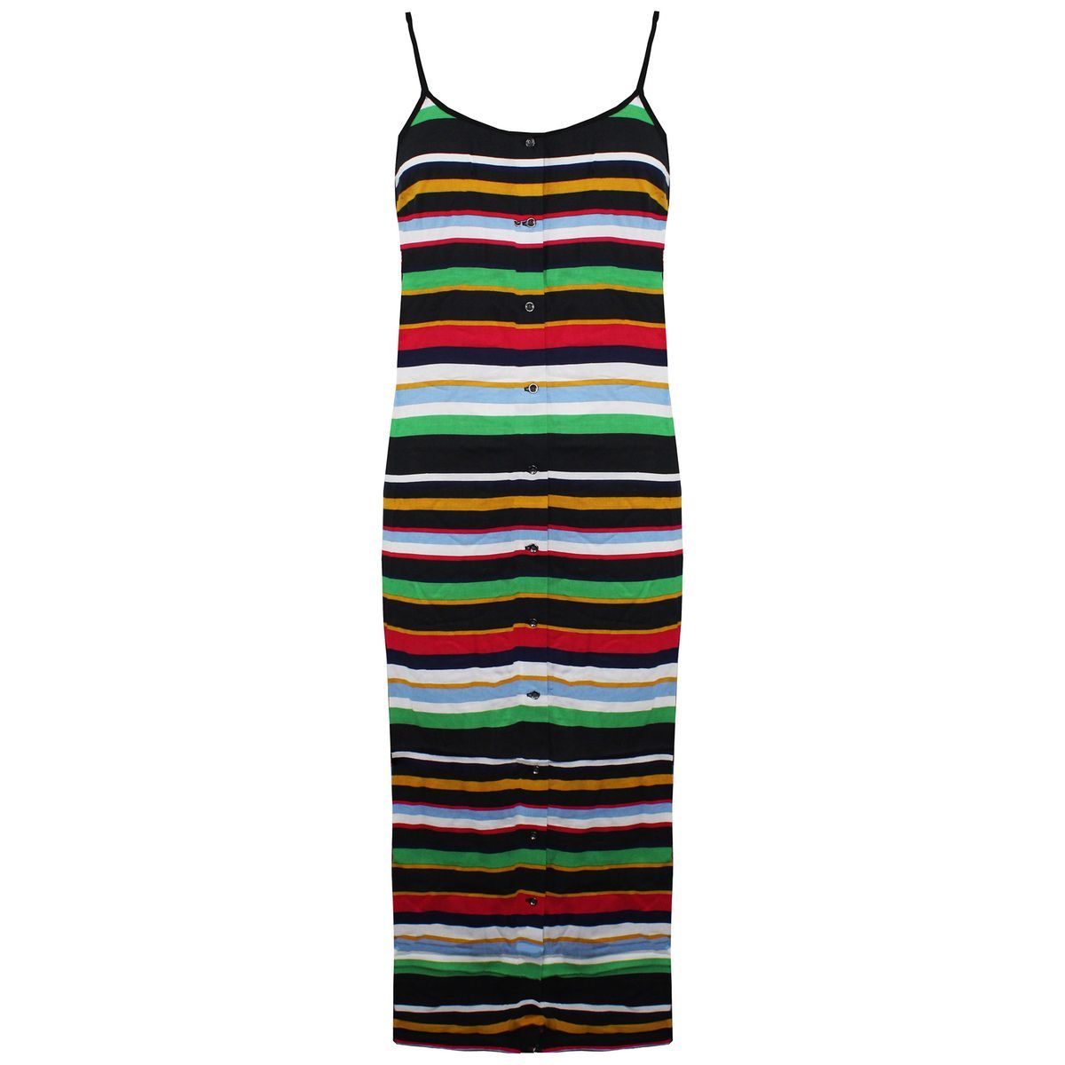 Gestreiftes Midi-Sommerkleid mit Knopfleiste