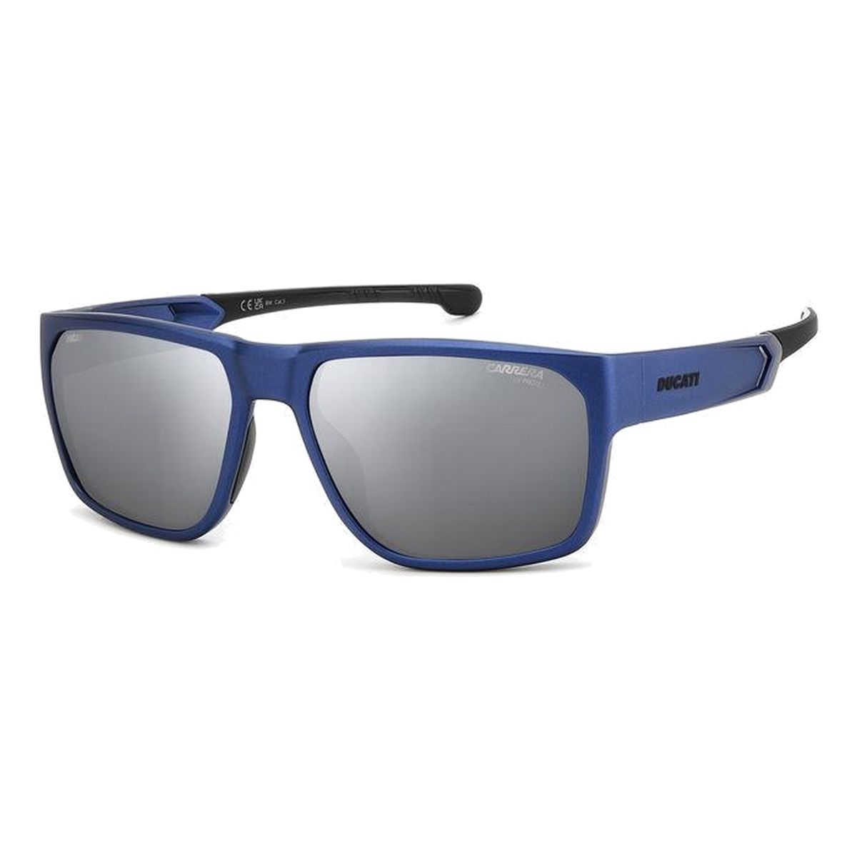 Rechteckige Sonnenbrille mit blauem Rahmen