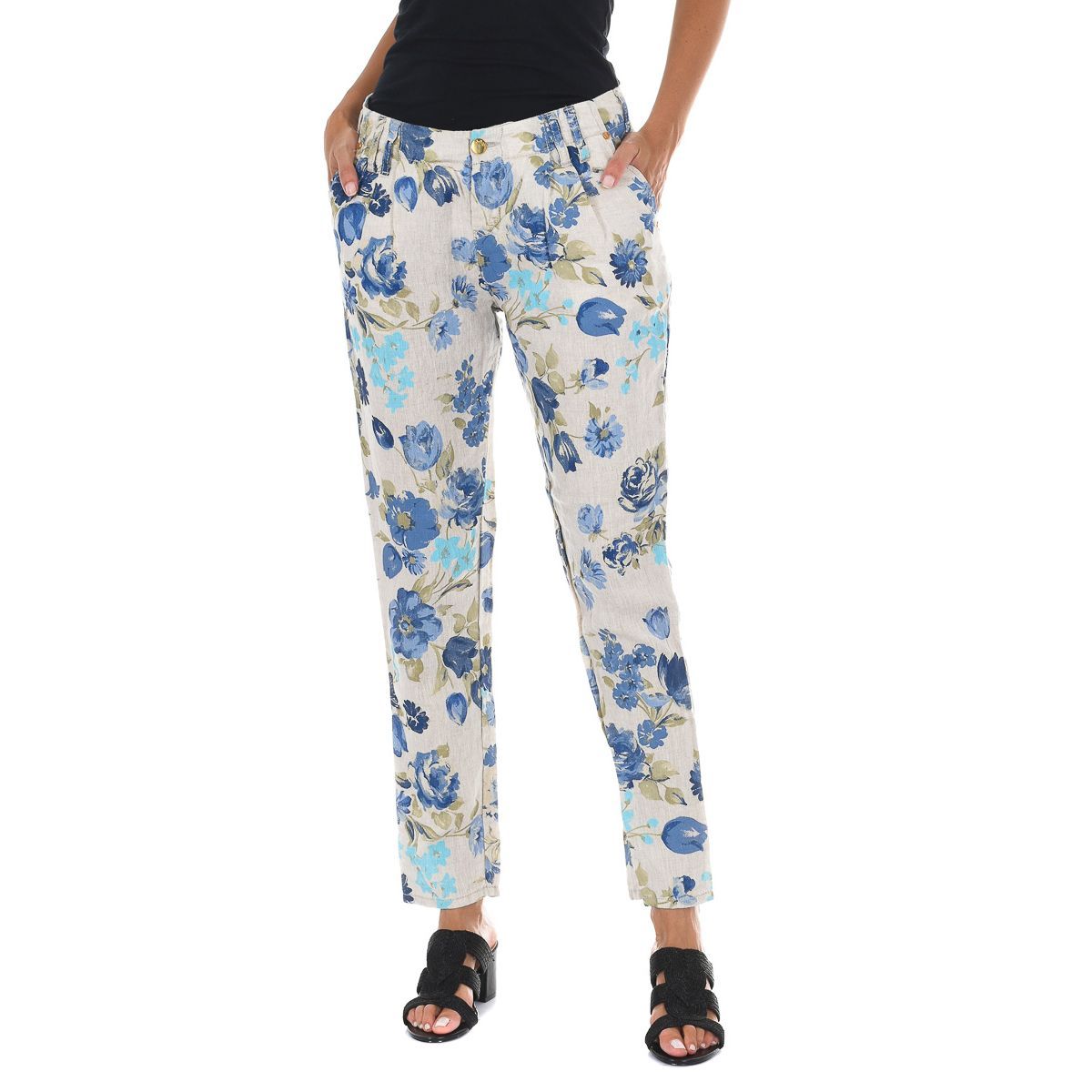 Baumwollmischung Hose mit Blumenmuster
