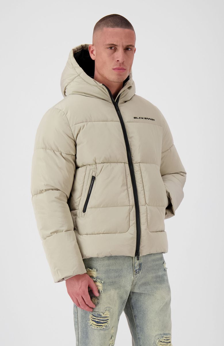 Herren Schwarze Gefütterte Pufferjacke mit Kapuze