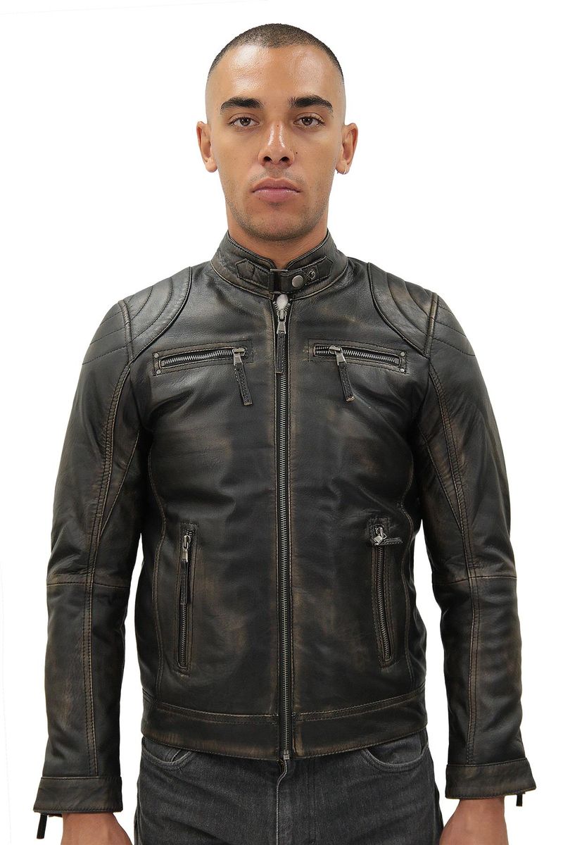 Herren Burgunder Leder Bikerjacke