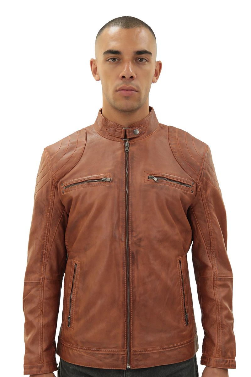 Herren Burgunder Leder Bikerjacke
