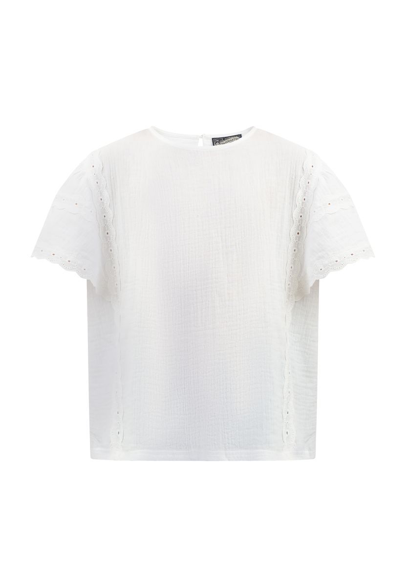 Mädchen Bluse mit Lochstickerei Weiss