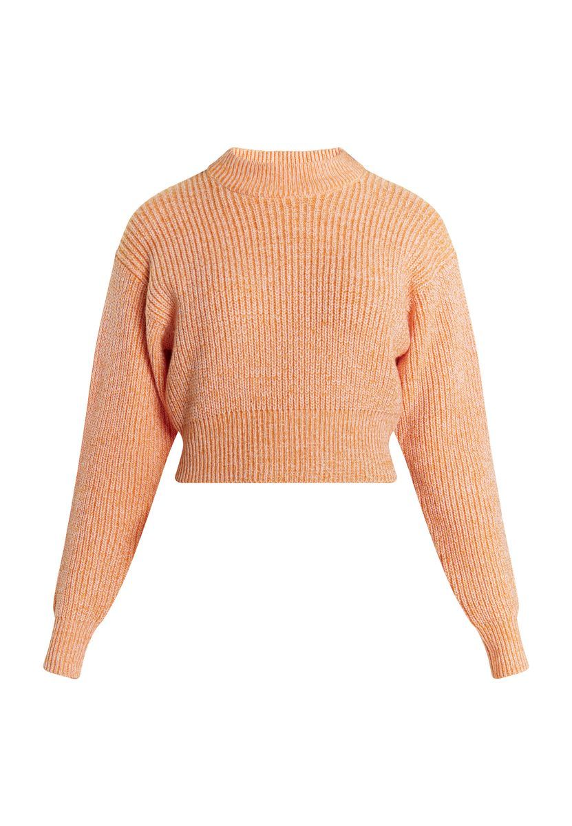 Kurzer gerippter Strickpullover mit Stehkragen