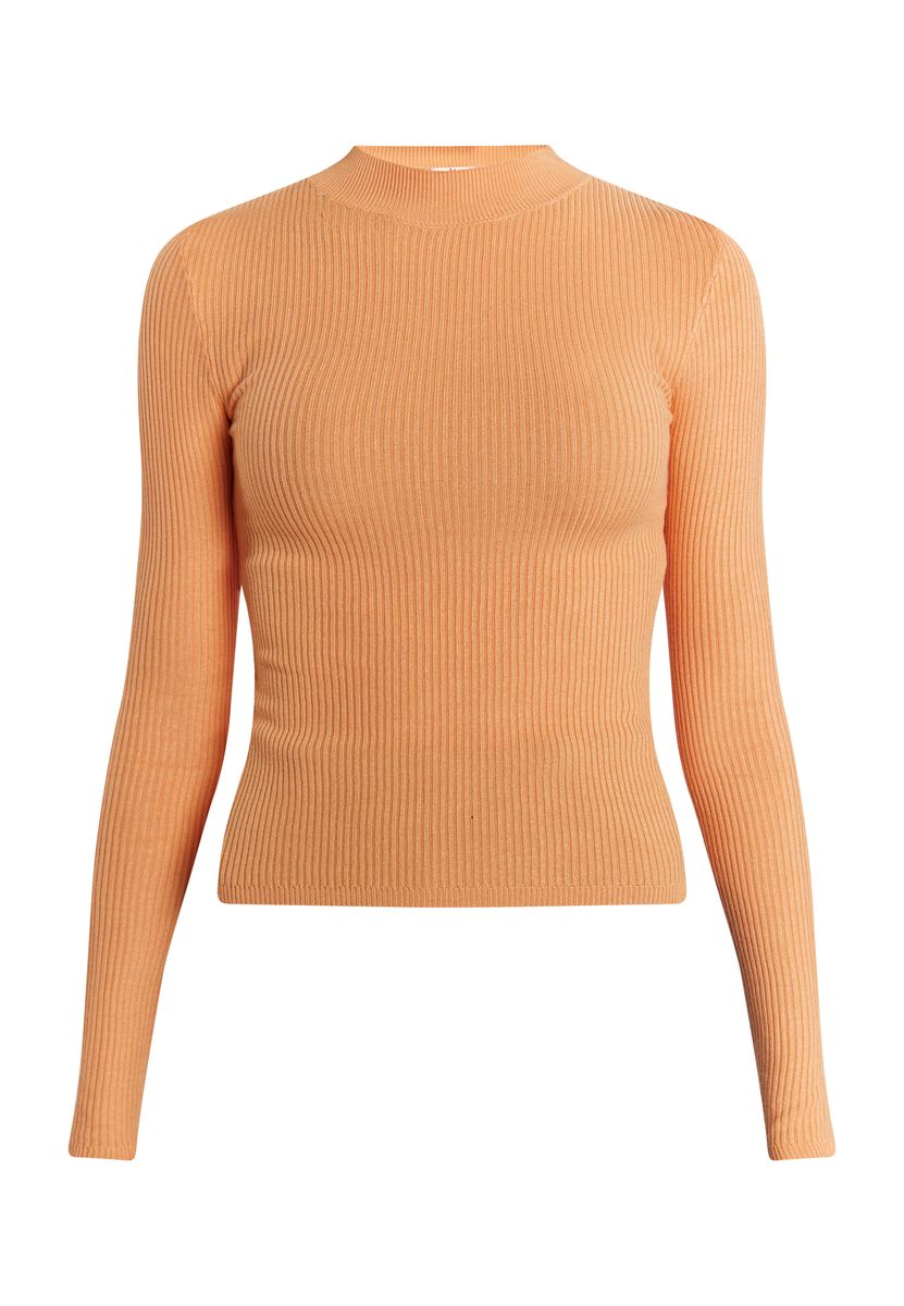 Kurzer gerippter Strickpullover mit Stehkragen