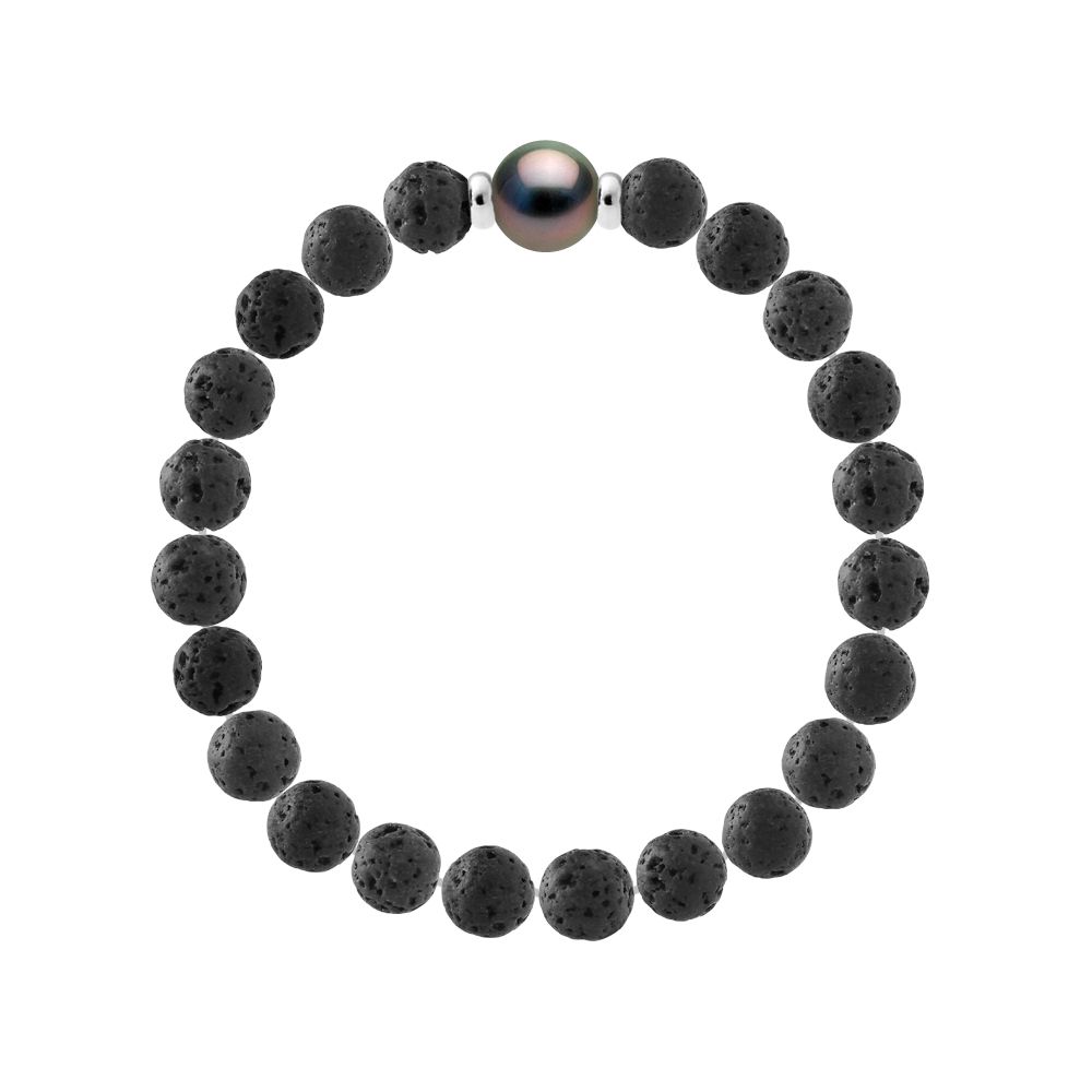 Armband mit Tahitiperle und Lavastein