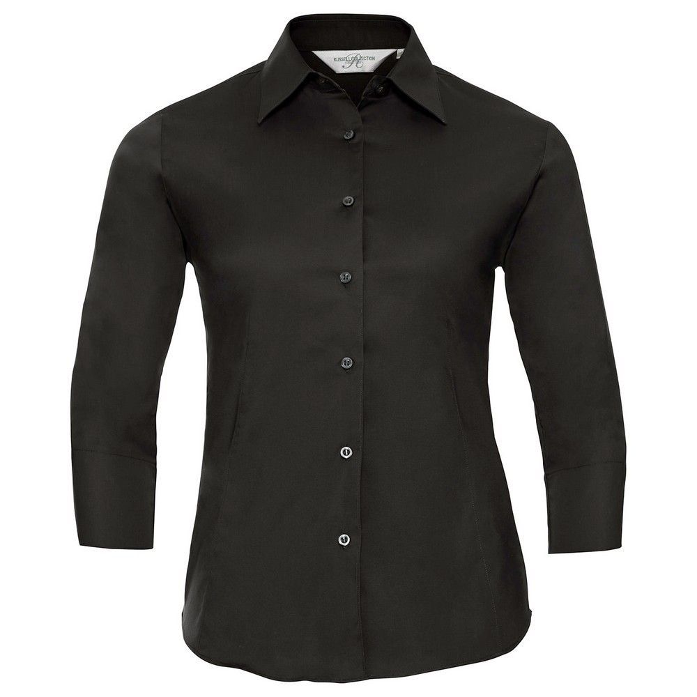 Russell Collection - Formelles Hemd Pflegeleicht für Damen 3/4 Ärmel (Schwarz)