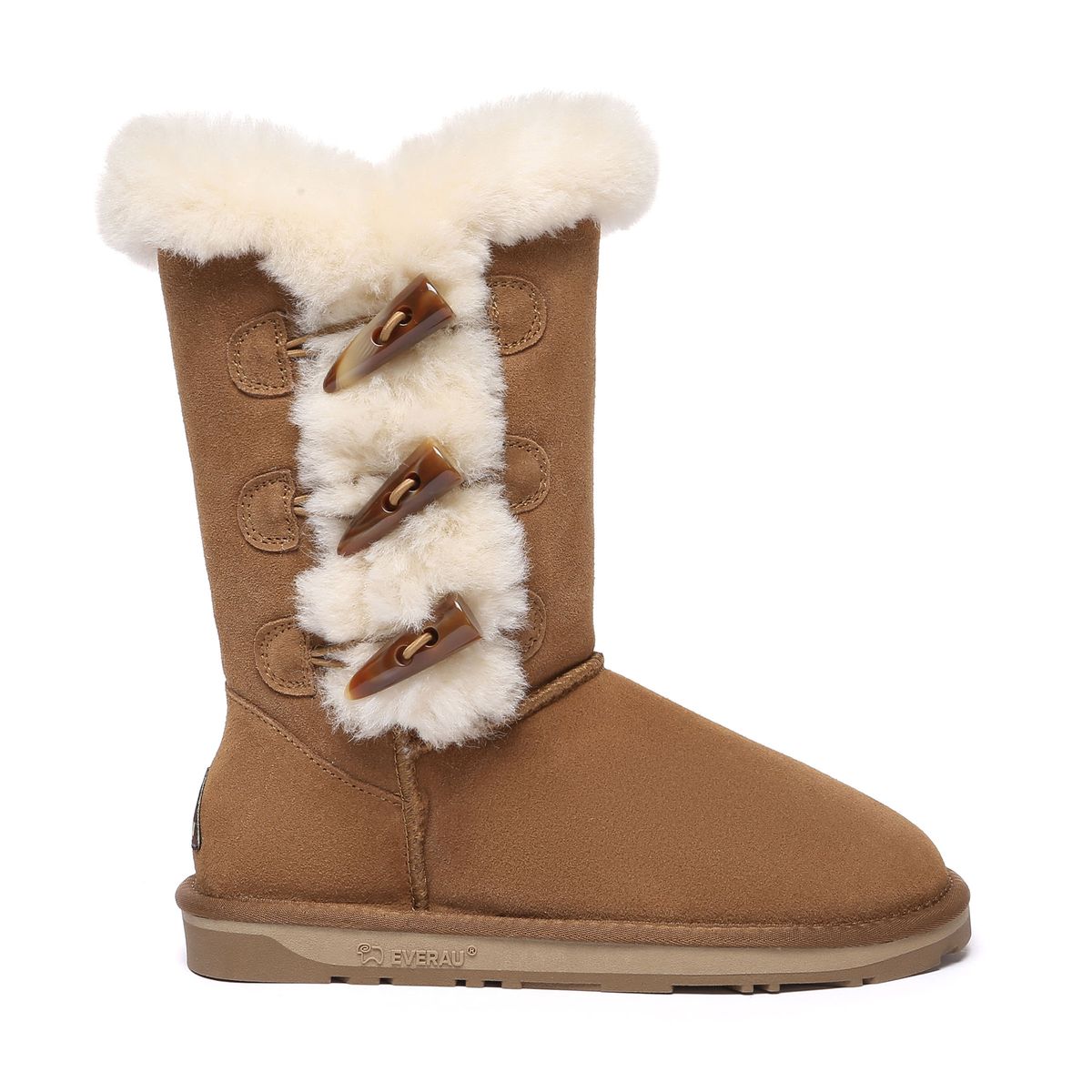 Damen Shearling Winterstiefel mit Knebelknöpfen