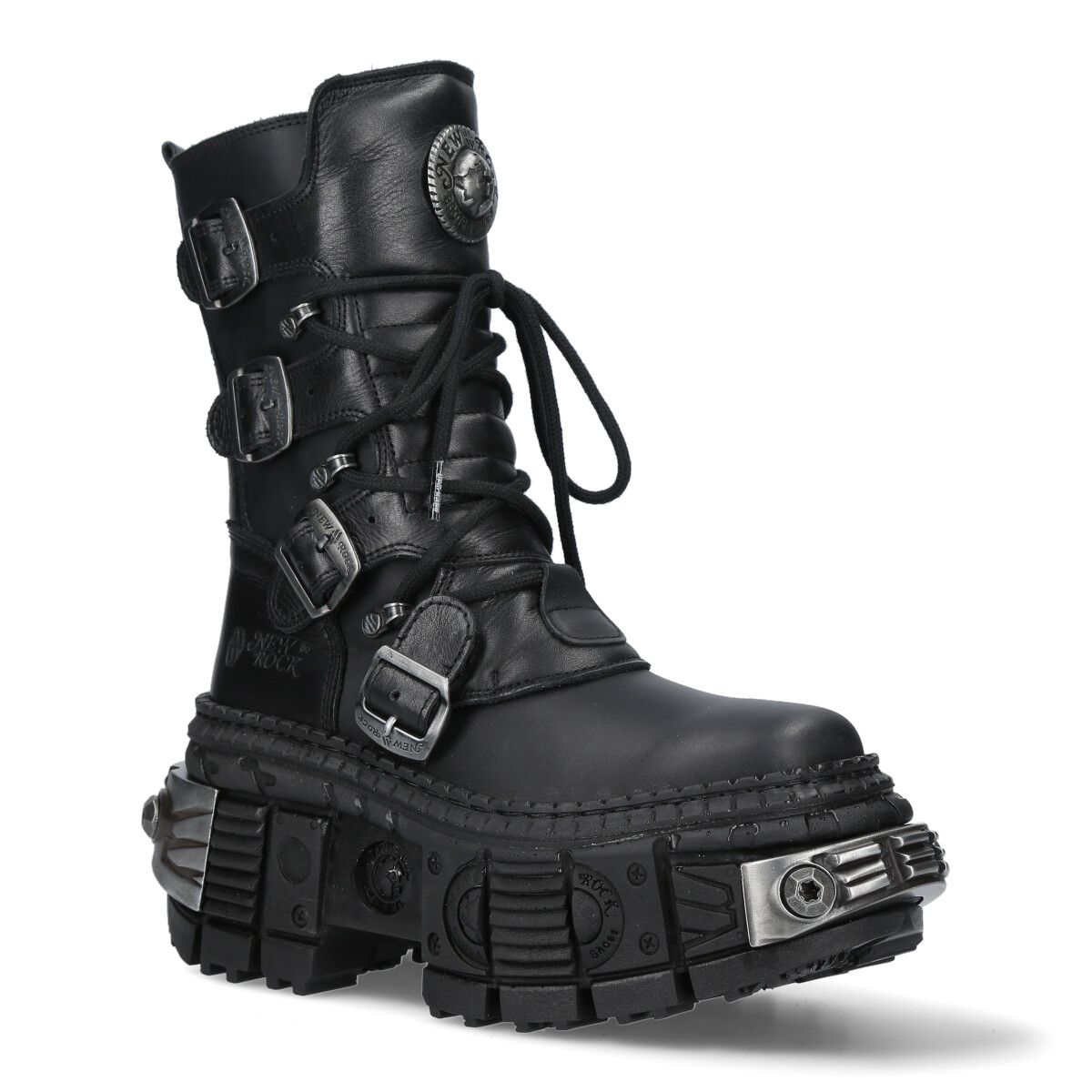 Schwarze Leder Plateau Stiefeletten