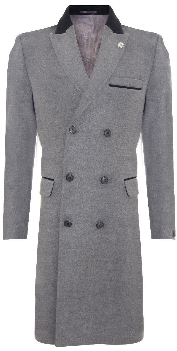 Herren grauer zweireihiger Crombie-Mantel