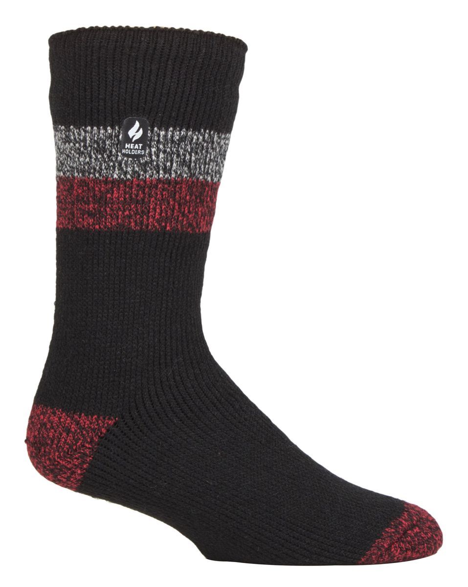 Wärmehalter - Herren Extra Dicke Thermosocken für den Winter | Warme Flauschige Fleece Isolierte Socken | Geschenke für Männer - Schwarz / Rot (Lindos)