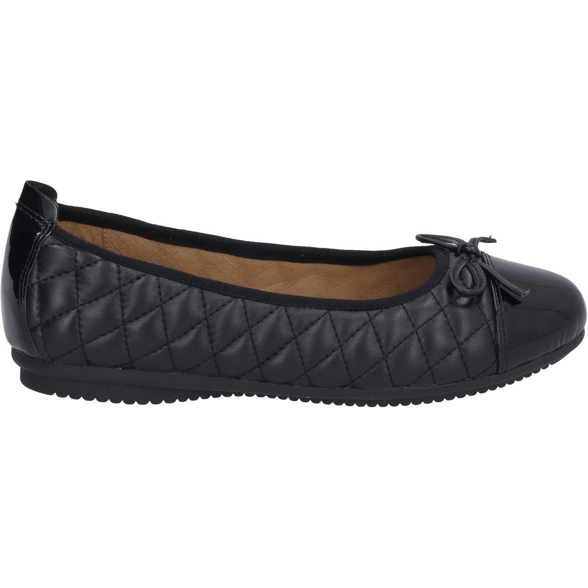 Gesteppte Leder-Ballerinas mit Lackkappe