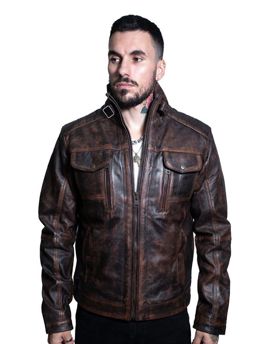 Vintage Leder-Bikerjacke