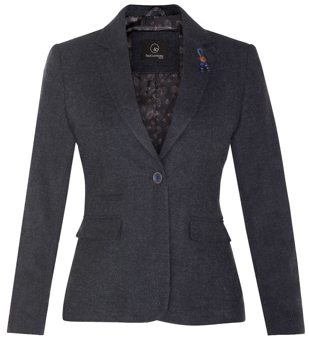 Taillierte Fischgräten-Tweed-Jacke aus Wolle