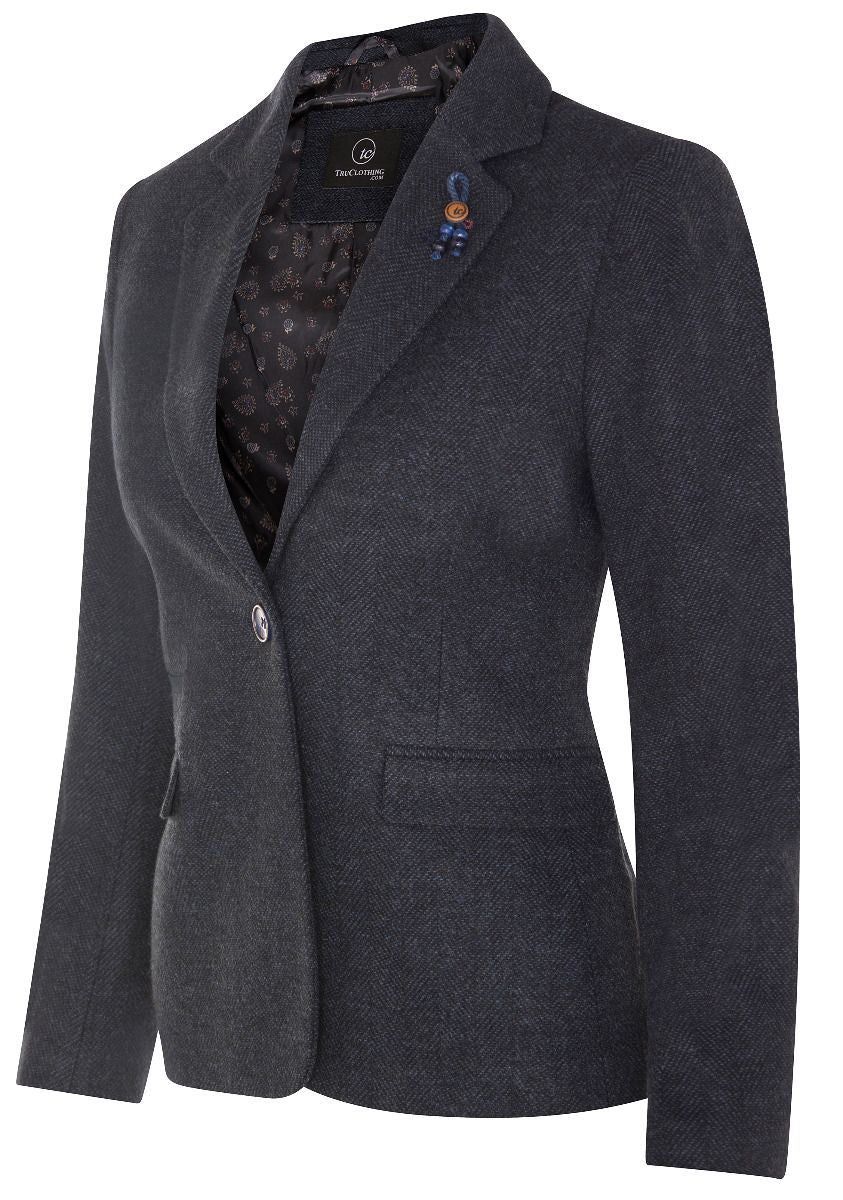 Taillierte Fischgräten-Tweed-Jacke aus Wolle