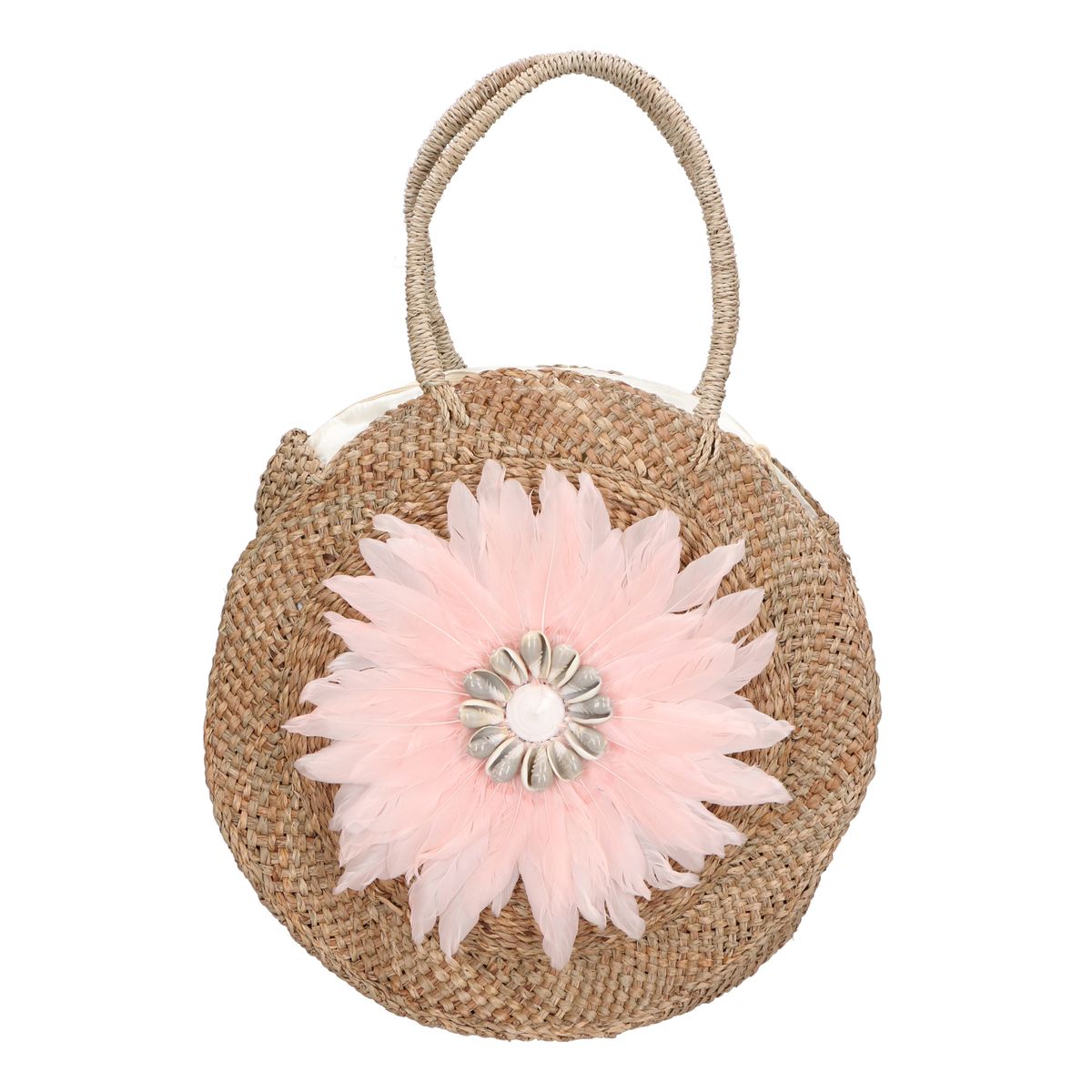 Stroh-Kreis Handtasche mit Federblume