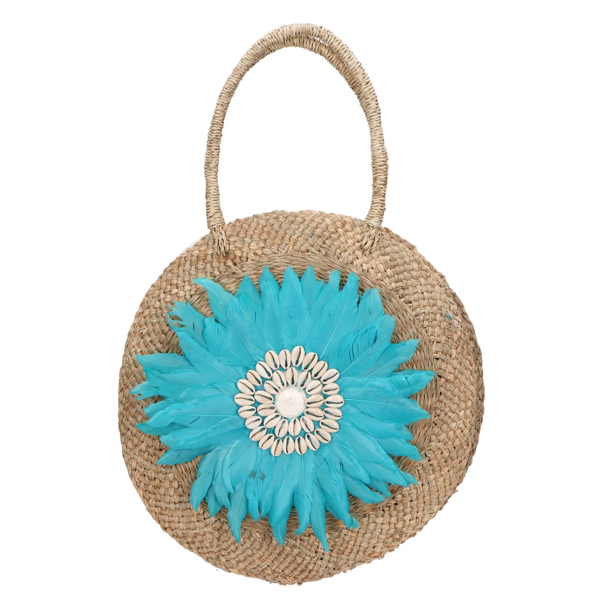 Stroh-Kreis Handtasche mit Federblume