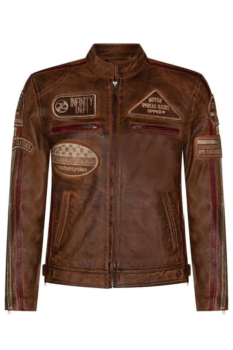 Herren Vintage Racing Leder Bikerjacke