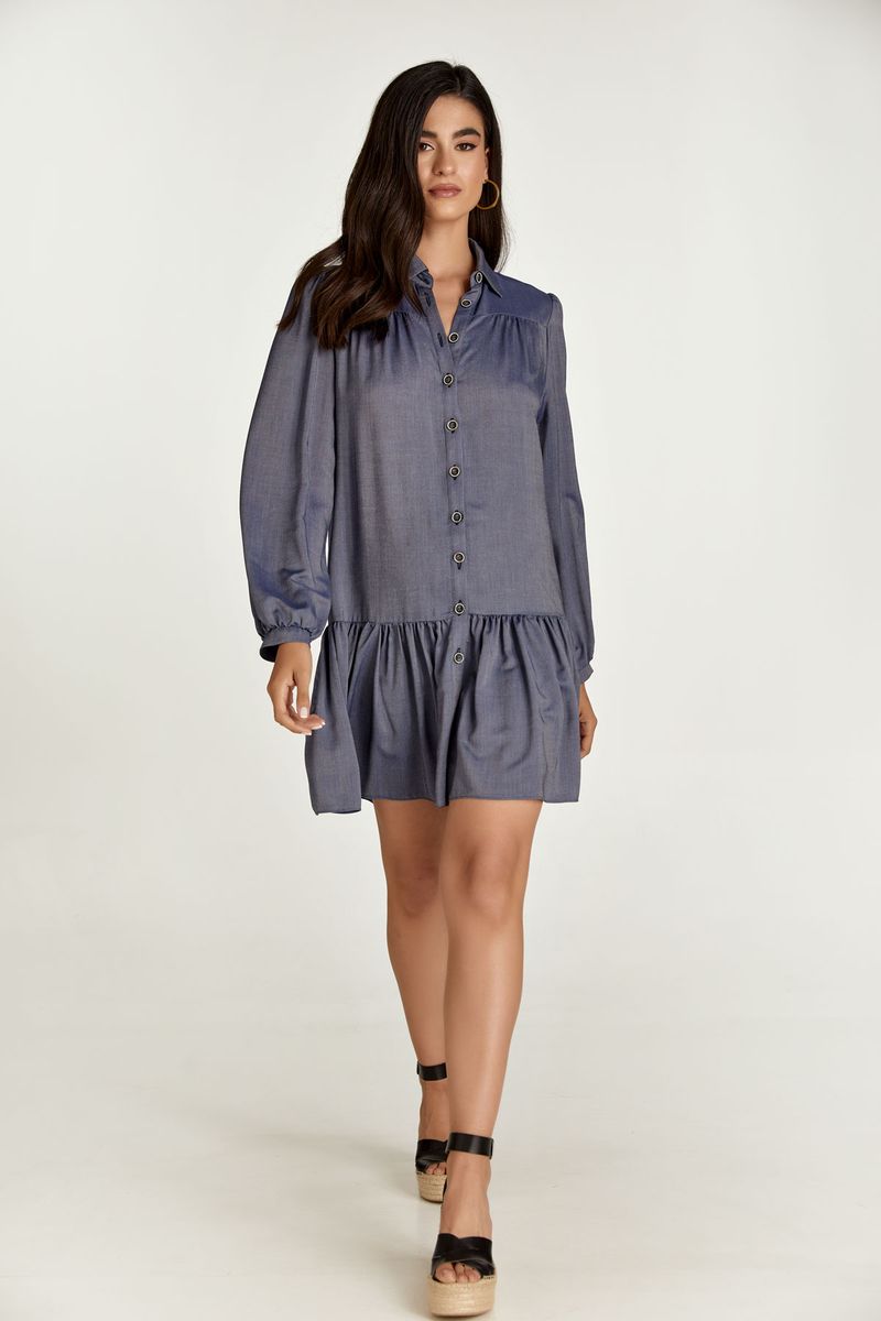 Mini-Hemdkleid im Denim-Stil mit Rüschensaum