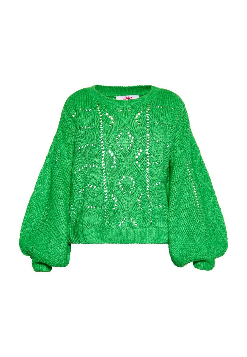 Lochstrickpullover mit Ballonärmeln