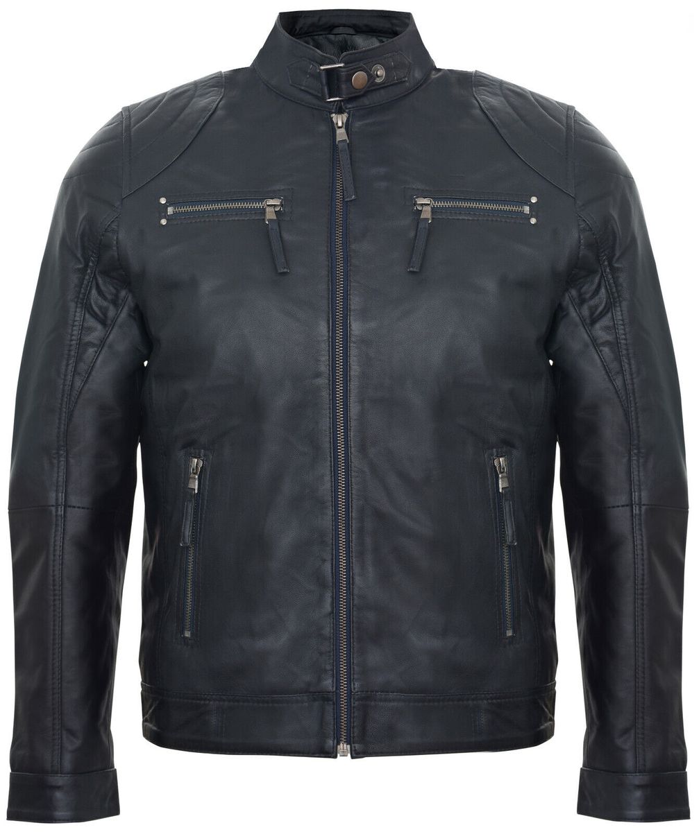 Herren Leder Biker Racer Jacke