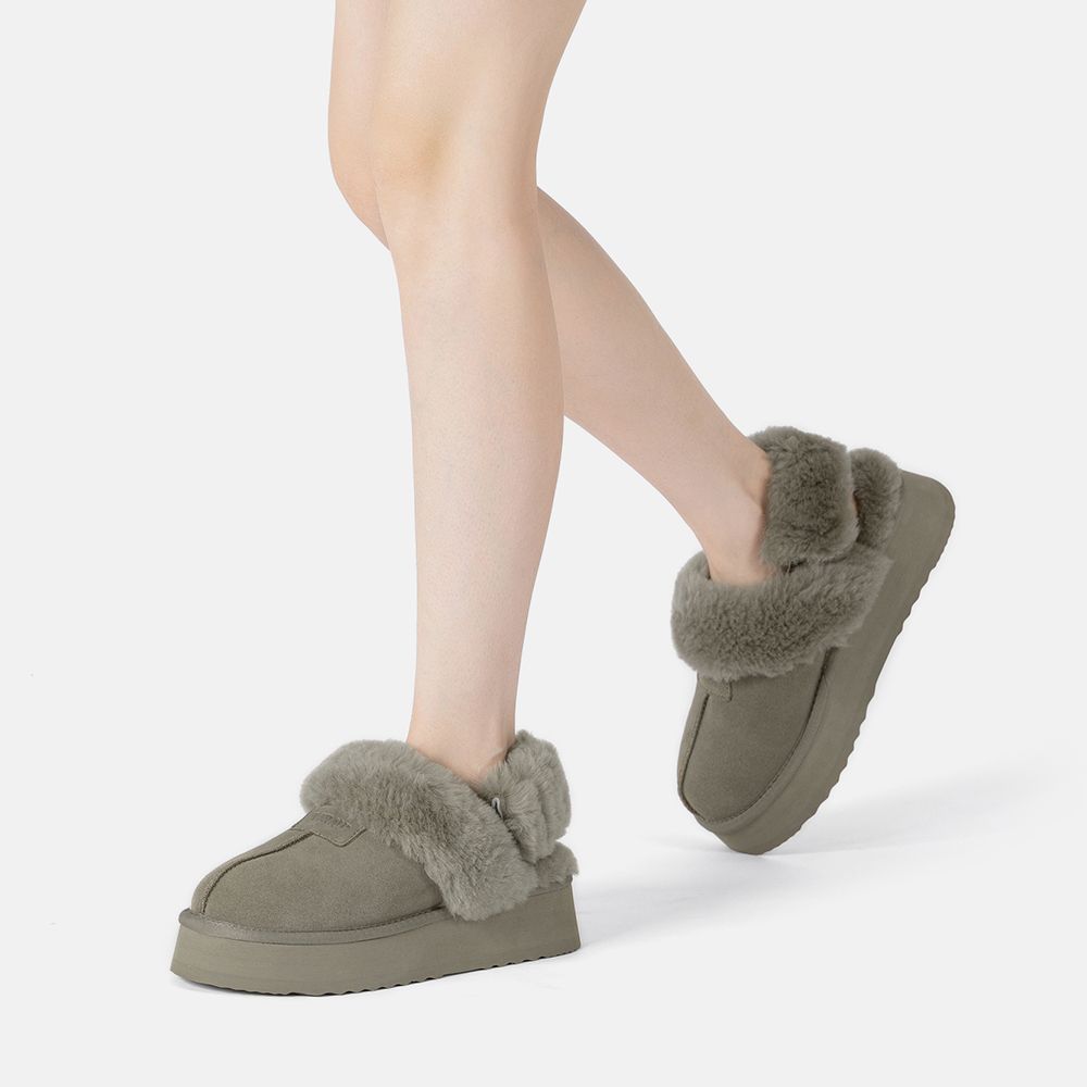 Plateau-Mules aus Wildleder mit Pelzbesatz