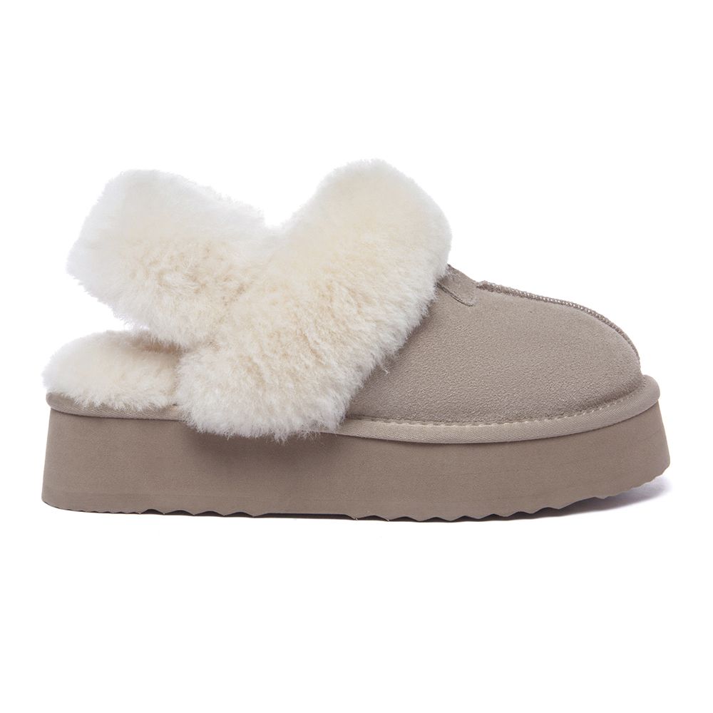 Plateau-Mules aus Wildleder mit Pelzbesatz