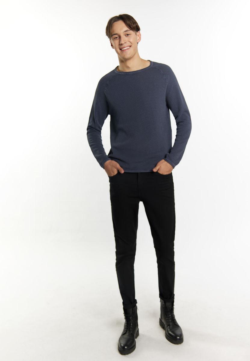 Struktur-Strickpullover mit Kordelzug-Kragen