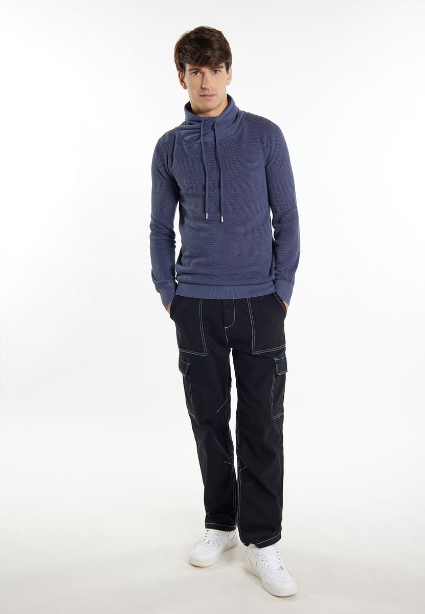 Struktur-Strickpullover mit Kordelzug-Kragen