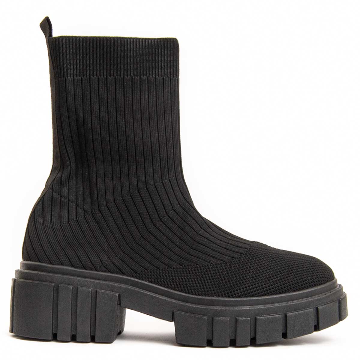 Gerippte Sockenstiefelette mit Profilsohle