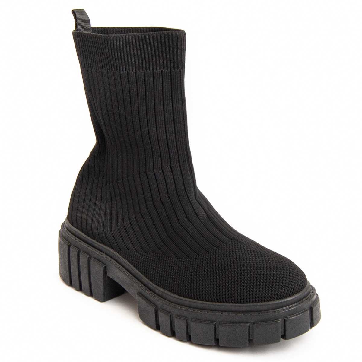 Gerippte Sockenstiefelette mit Profilsohle