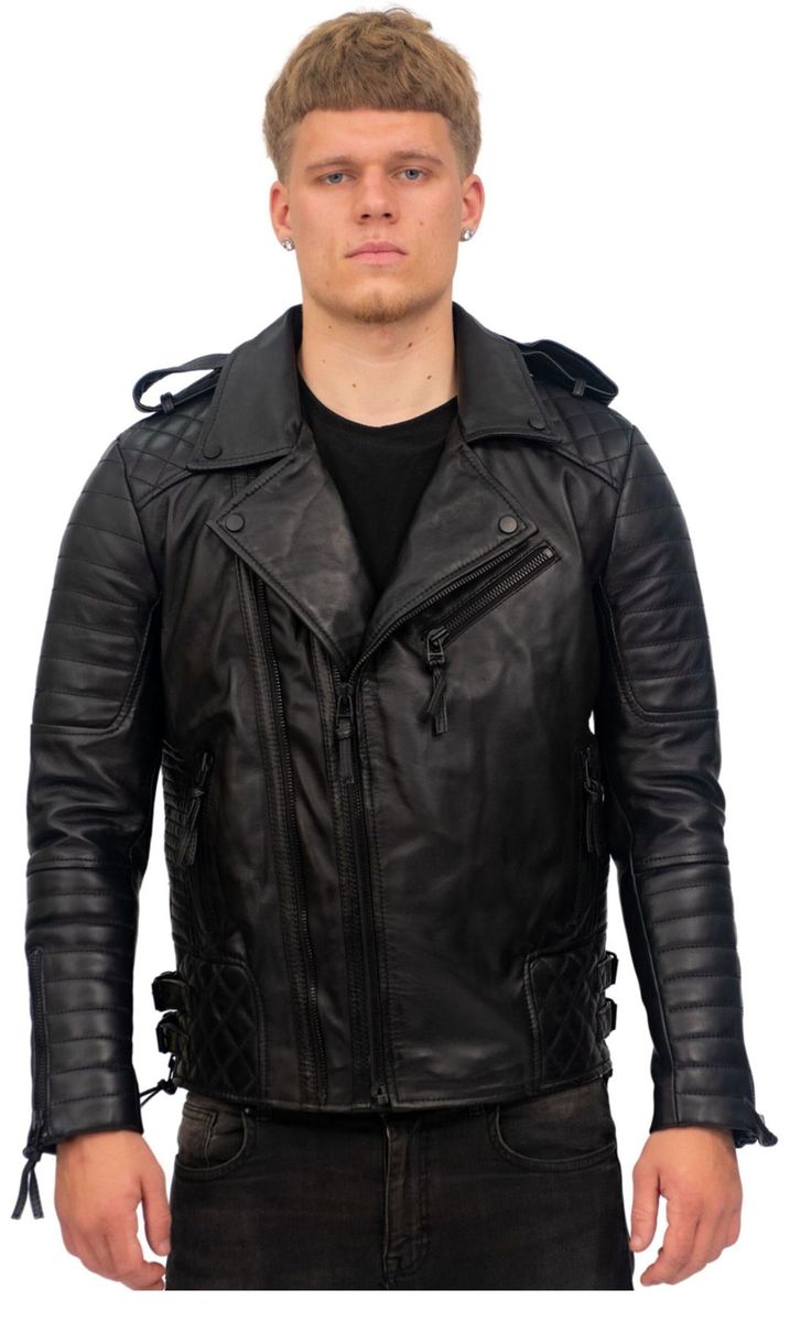 Slim-Fit Brando Leder Biker Jacke