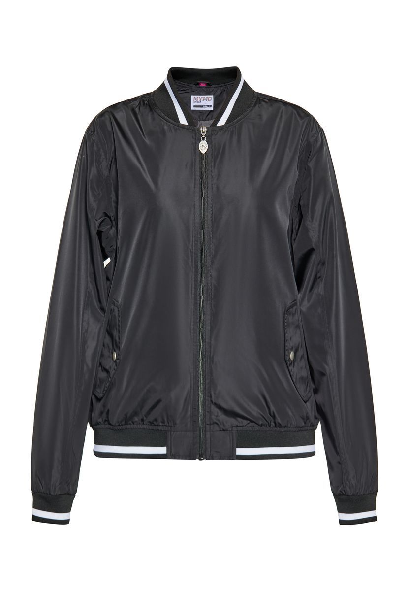 Elegante Bomberjacke aus Satin mit Rippstrickbesatz