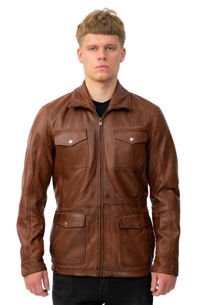 Retro Nappa-Leder Safari-Jacke