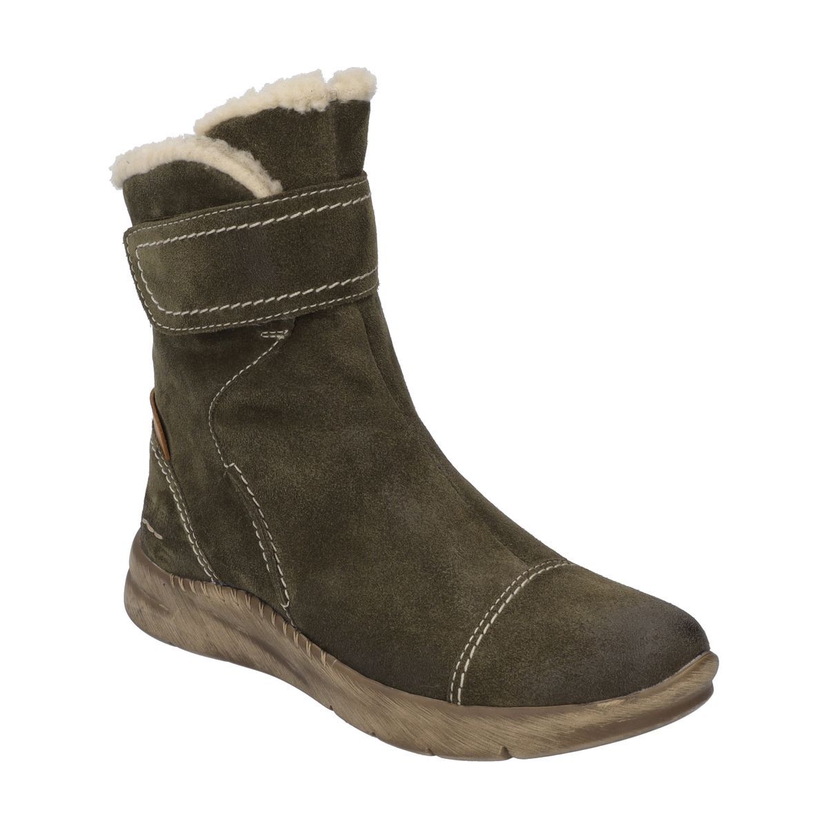 Olivgrüne Wildleder-Stiefelette mit Riemen