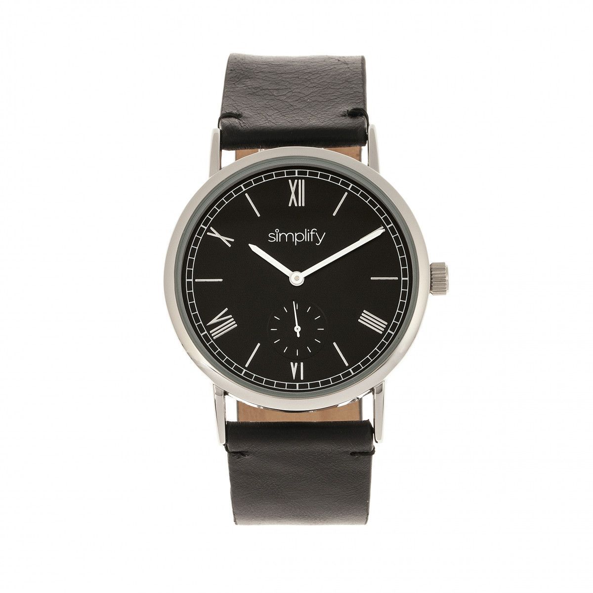 Minimalistische schwarze Armbanduhr mit Lederarmband